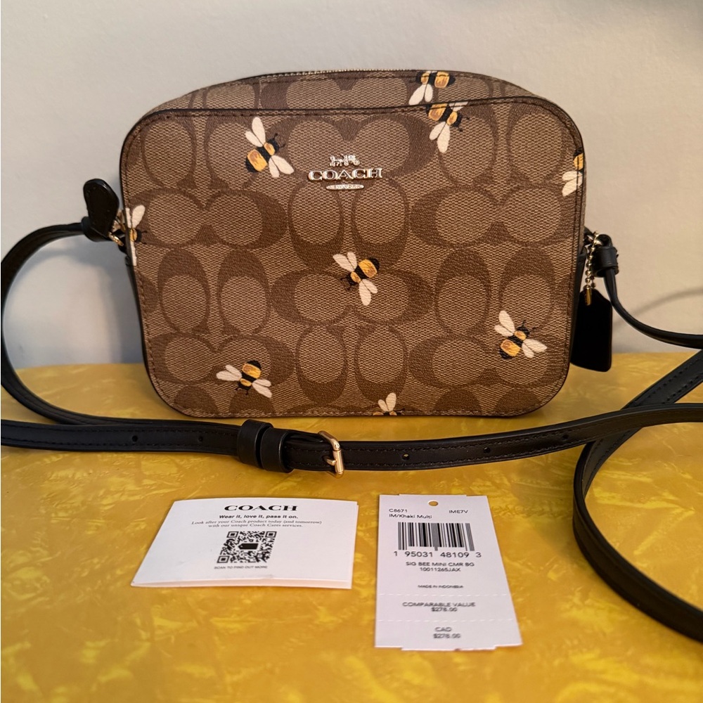 Coach Tan Crossbody Bag with Bee Design